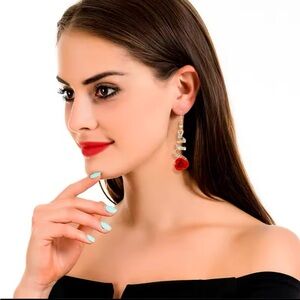 New Fashion Jewelry Red Rose Drop Earrings for Women
